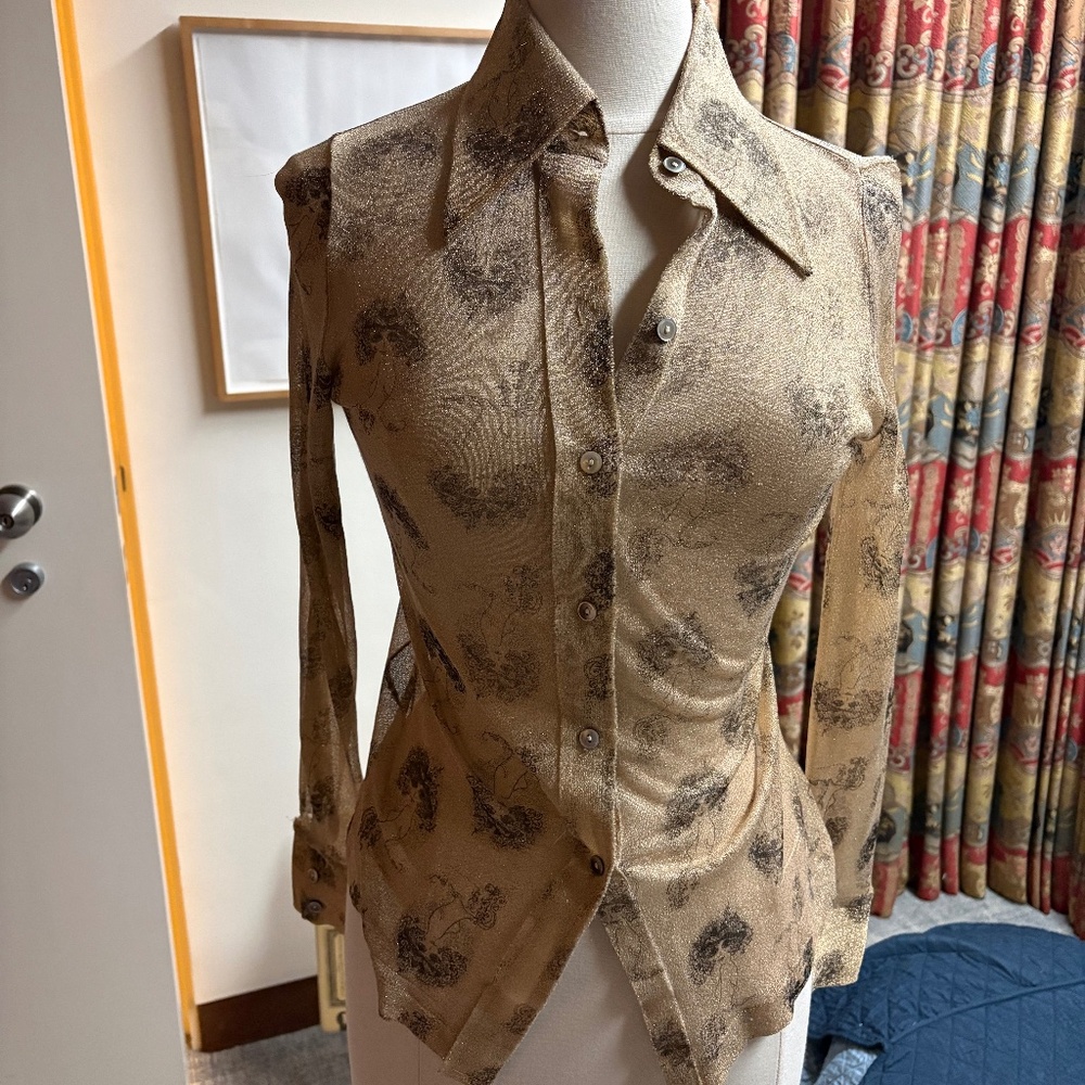 Sheer Tan Floral Button-Up Women’s Top